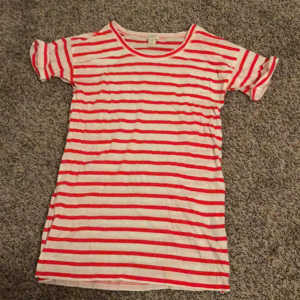 J Crew Factory XS Red Stripe Tunic T Shirt
